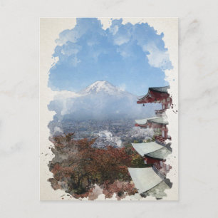 Cartão Postal Monte Fuji Japan Watercolor Art