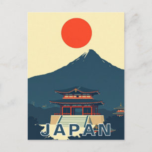 Cartão Postal Monte Fuji Japão Pagode Minimalista Retro
