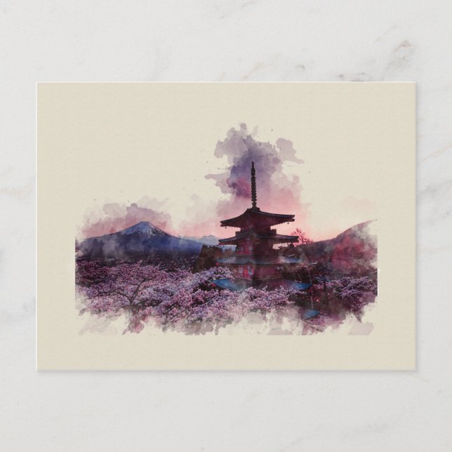 Cartão Postal Monte Fuji, Japão, Watercolor, (Frente)