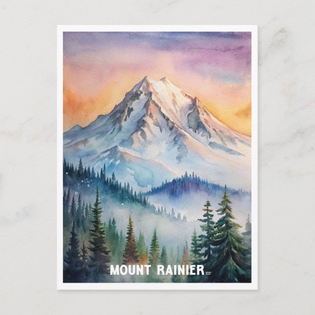 Cartão Postal Monte Rainier National Park - Impressão em Aquarel (Frente)