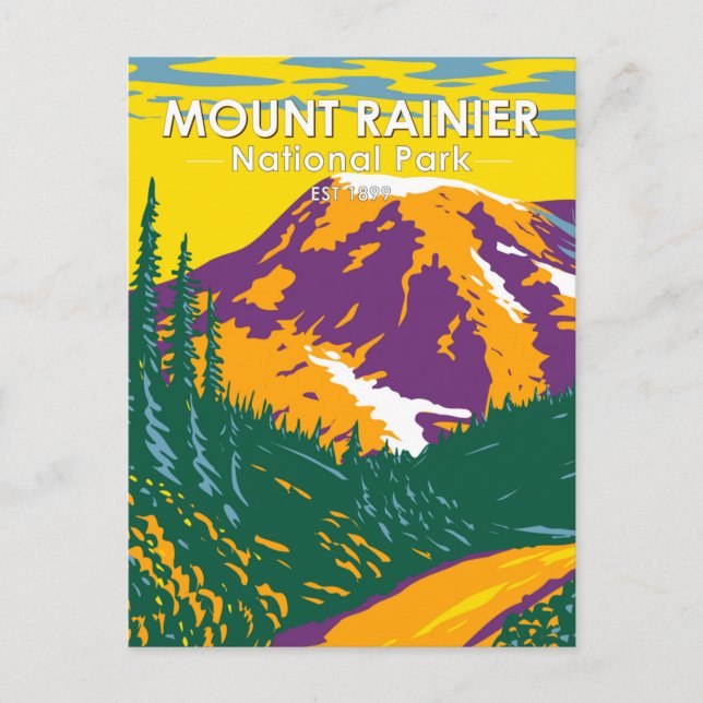 Cartão Postal Monte Rainier National Park Washington Retro (Frente)