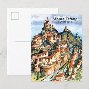 Cartão Postal Monte Titano San Marino Viagem de Pintura por Aqua