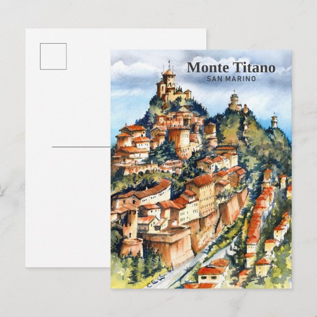 Cartão Postal Monte Titano San Marino Viagem de Pintura por Aqua (Frente/Verso)