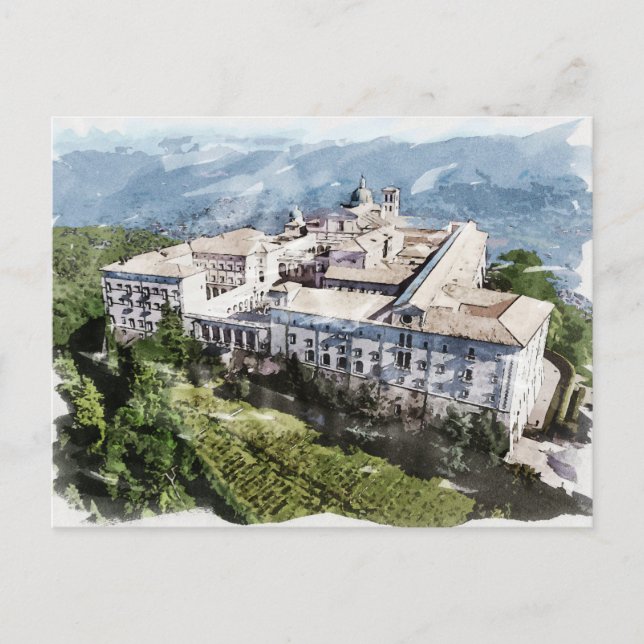 Cartão Postal Montecassino Toscana Itália Mosteiro Histórico (Frente)