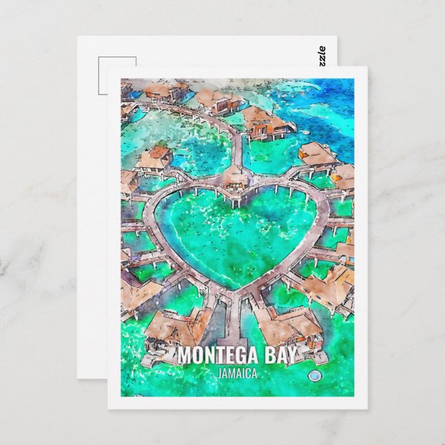 Cartão Postal Montega Bay Jamaica Familiar Viagem Place Watercol (Frente/Verso)