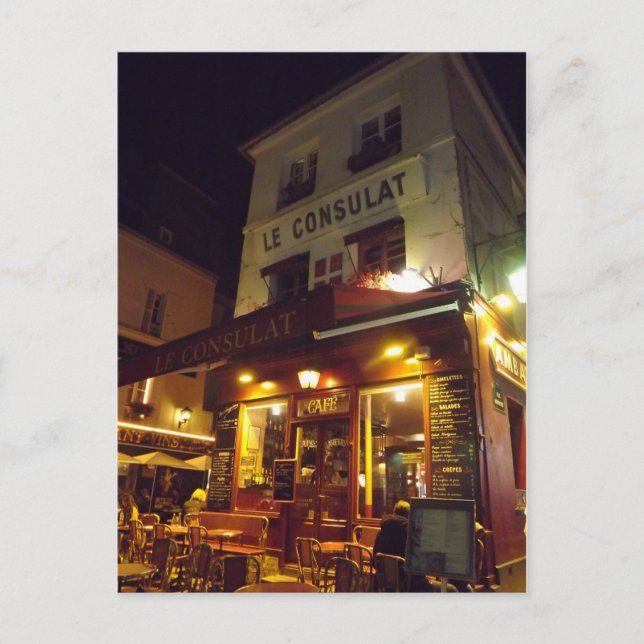Cartão Postal Montmartre Paris, França à noite (Frente)