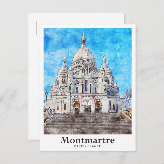 Cartão Postal Montmartre Paris France Viagem Watercolor (Frente/Verso)