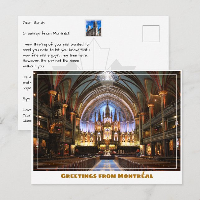 Cartão Postal Montréal Canada Notre Dame Dentro (Frente/Verso)