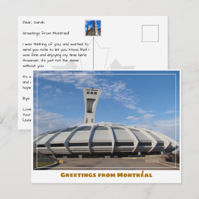 Cartão Postal Montréal Canada Olimpiadas Stadium Modern (Frente/Verso)