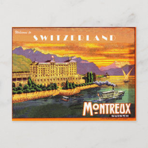 Cartão Postal Montreux, lago de Genebra, Suiça, viagens vintage