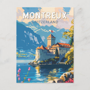 Cartão Postal Montreux Suíça Viagem Arte Vintage