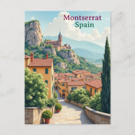 Cartão Postal Montserrat Spain Art vintage travel illustration