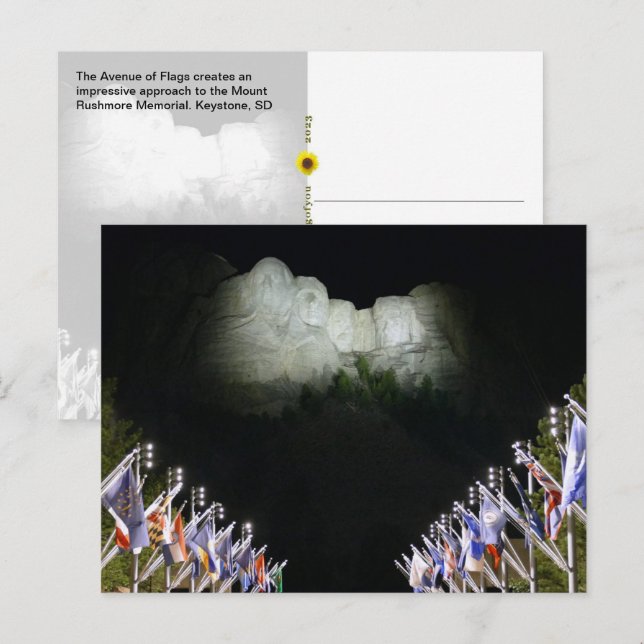 Cartão Postal Monumento a Mount Rushmore - iluminação noturna - (Frente/Verso)