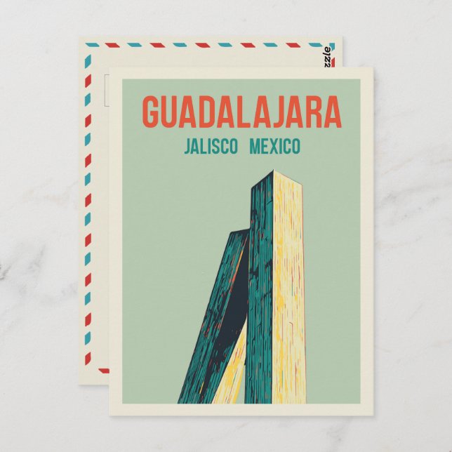 Cartão Postal Monumento de Guadalajara, ilustração de Jalisco Mé (Frente/Verso)