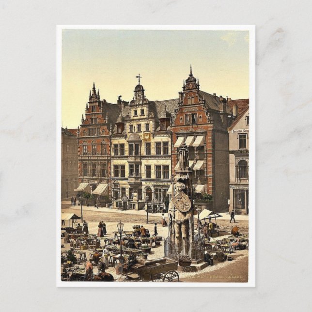 Cartão Postal Monumento de Roland, Bremen, Alemanha raro Fotogra (Frente)