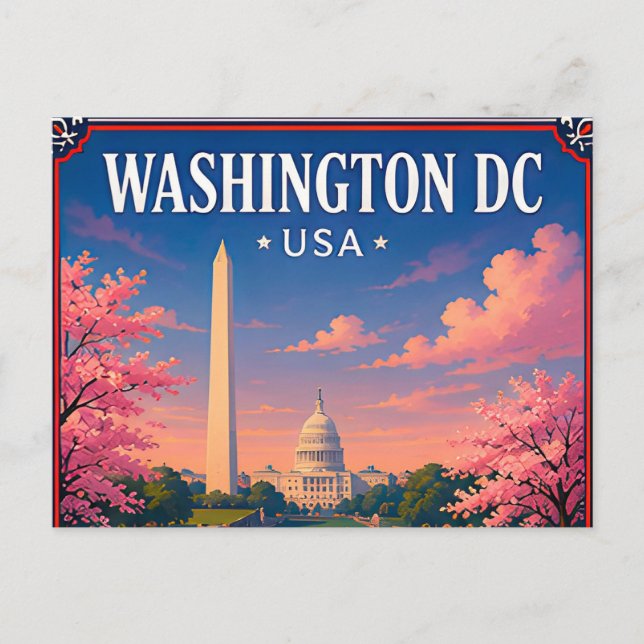 Cartão Postal 🏛️ Monumento de Washington DC Memória da Capital  (Frente)