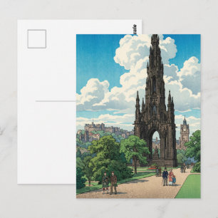 Cartão Postal Monumento Scott de Edimburgo Pri de Xilogravura Ja