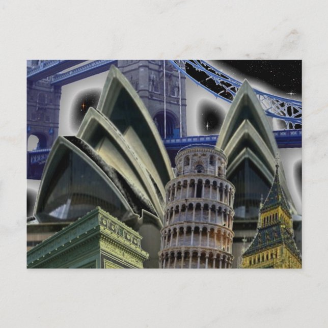 Cartão Postal Monuments Collage by Night Postcard (Frente)