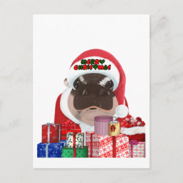 Cartão Postal Moo Deng Hippo Natal