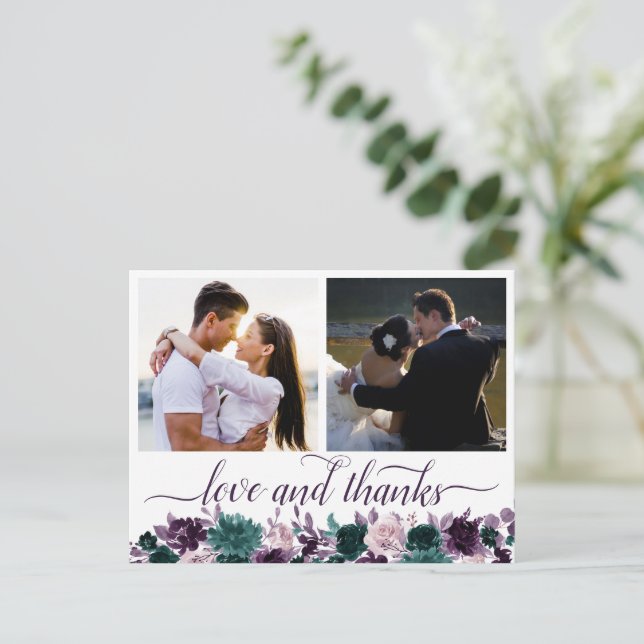 Cartão Postal Moody Boho | EggPlant Purple 2 Foto Obrigado (Em pé/Frente)