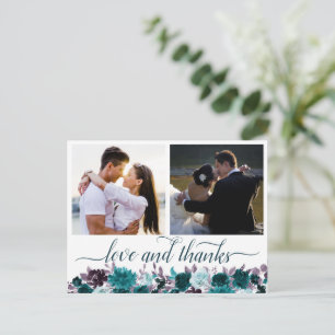 Cartão Postal Moody Boho   Teal e Purple 2 Foto Obrigado