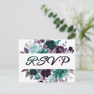 Cartão Postal Moody Boho Teal Floral Garland Frame Entree RSVP