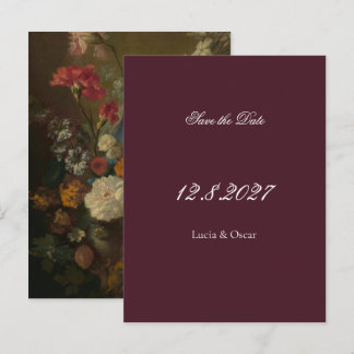 Cartão Postal Moody Burgundy Floral Wedding Save the Date
