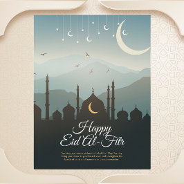 Cartão Postal Moon Crescente e Mesquita Eid al-Fitr