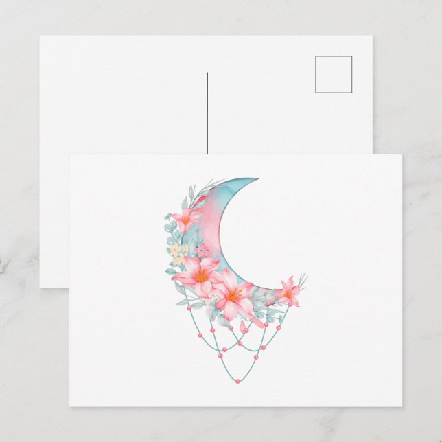 Cartão Postal Moon Floral Crescente (Frente/Verso)