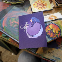 Cartão Postal Moon Goddese Cat Witch