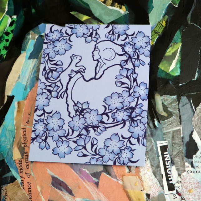 Cartão Postal Moon Goddese Cat Witch Blues (Criador carregado)