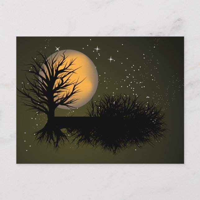 Cartão Postal Moon Rise ~ Cheio Moonrise Tree & Night Sky (Frente)