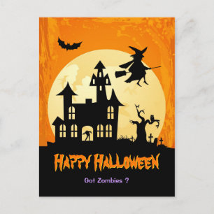 Cartão Postal Moonlight Haunted House in Graveyard - Halloween