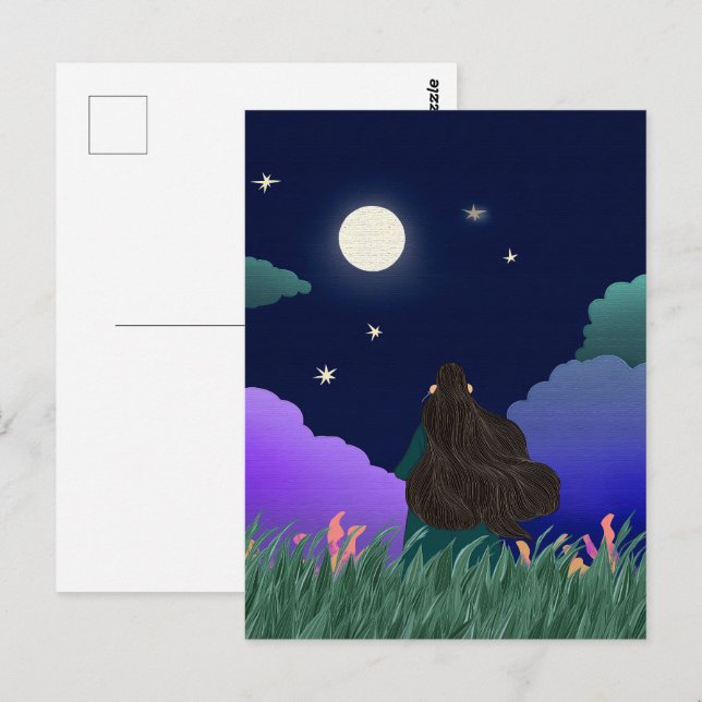 Cartão Postal Moonlit Dreamer Girl Postcard (Frente/Verso)