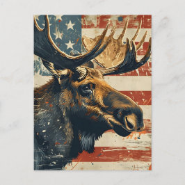 Cartão Postal Moose American Flag Vintage