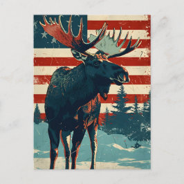 Cartão Postal Moose American Flag Vintage