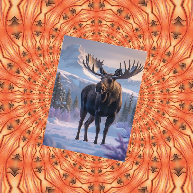 Cartão Postal Moose na cena da floresta de neve (Criador carregado)