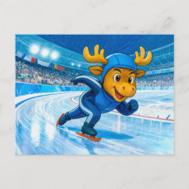 Cartão Postal Moose Speed Skating on a Frozen Ice Track