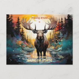 Cartão Postal Moose Surrealista Em Pé De Água