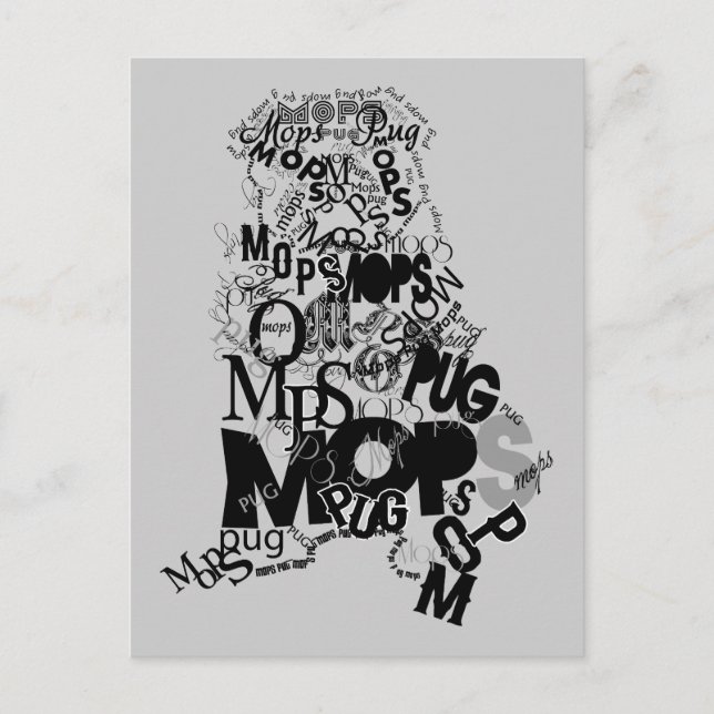 Cartão Postal Mops de letras (Frente)