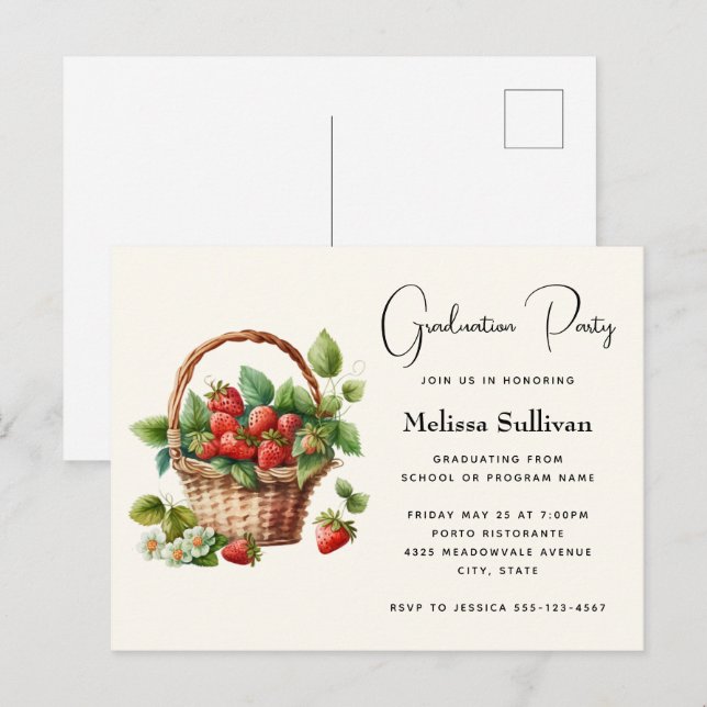 Cartão Postal Morangos frescos numa Formatação em Cesta Maciça (Frente/Verso)