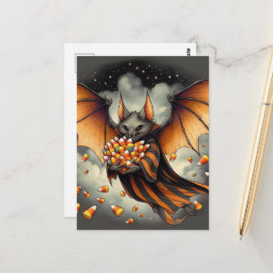 Cartão Postal Morcego Adorável de Halloween Com Doces