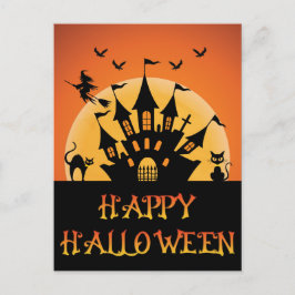 Cartão Postal Morcego de bruxa-bruxa assombrada de Halloween