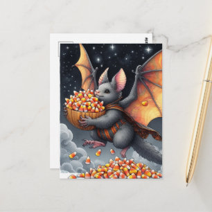 Cartão Postal Morcego de Halloween Esquilo Voador Híbrido com Do
