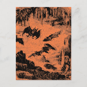 Cartão Postal Morcegos na Caverna Laranja do Dia das Bruxas dos