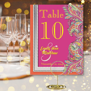 Cartão Postal Moroccan Tangerine & Fuchsia Wedding Table Number