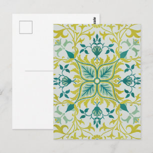 Cartão Postal Morris Yellow Turquoise Vine & Flower Patterno