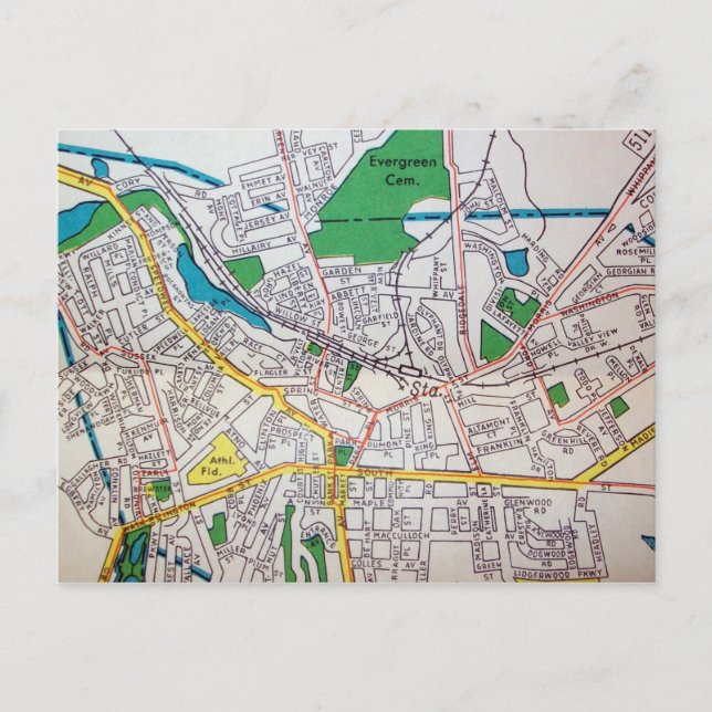 Cartão Postal Morristown, Mapa do NJ Vintage (Frente)