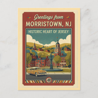 Cartão Postal Morristown NJ Viagem Retro Estilo Anos 50