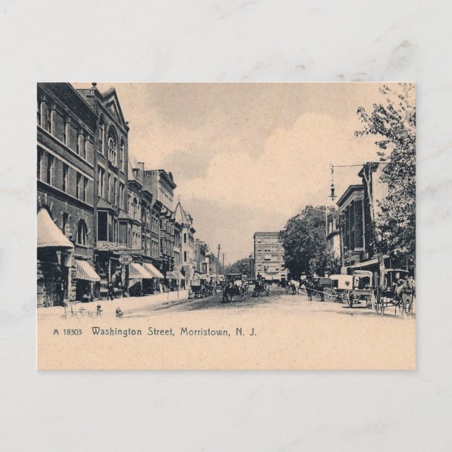 Cartão Postal Morristown NJ, Washington Rua, c1906 (Frente)